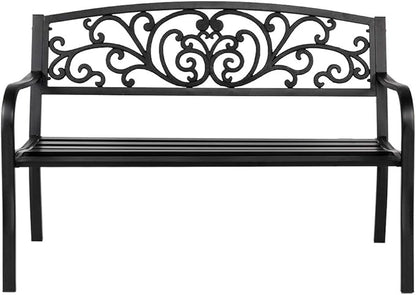 Vasitelan Garden Bench Outdoor Bench Patio Bench for Outdoors Metal Porch Clearance Work Entryway Steel Frame Furniture for Yard (Black)