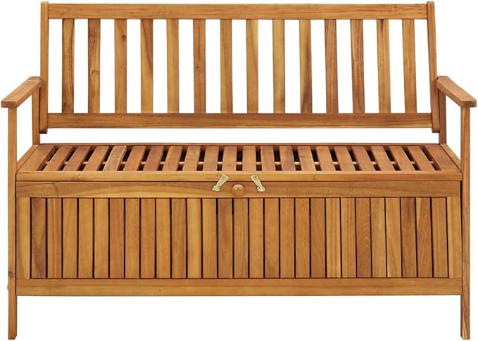 Patio Storage Bench 47.2" Solid Acacia Wood，Garden Bench Patio Outdoor Patio Furniture, Bench Porch Work Easy to Assemble，A Good Choice for The Coming Summer