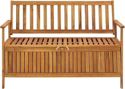 Patio Storage Bench,Rustic Outdoor Patio Bench,Porch Chair,Wood Garden Bench,with Backrest and Armrests,for Outdoor,Park,Yard,Patio,47.2" Solid Acacia Wood(Easy to Assemble)