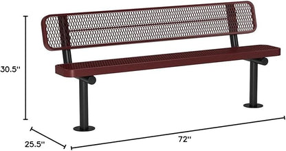 COATEDOUTDOORFURNITURE Coated Outdoor Furniture Heavy-Duty Outdoor Bench Thermoplastic Coated, Expanded Metal, Commercial-Grade Seating, Made in America (Surface with Back, 6 Ft, Red)