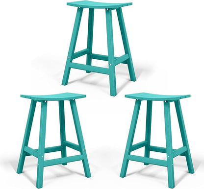 Costaelm All-Weather Bar Stools Set of 3, 24" Height Outdoor Bar Stools, Adirondack Poly Patio Bar Stool for Patio, Deck, Kitchen Counter and Garden, Turquoise