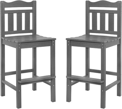 Sundale Outdoor Tall Adirondack Bar Chair Set of 2, HDPE Patio Bar Stools with Backrest, 27.5 Inch Seat Height Tall Bistro Dining Counter Stool, All-Weather Pub Height Chair, Gray
