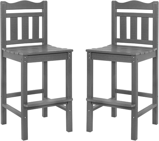 Sundale Outdoor Tall Adirondack Bar Chair Set of 2, HDPE Patio Bar Stools with Backrest, 27.5 Inch Seat Height Tall Bistro Dining Counter Stool, All-Weather Pub Height Chair, Gray