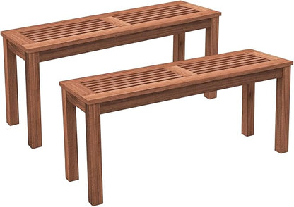 ERGOMASTER Wooden Backless Outdoor Bench, 2-Person Indoor Outdoor Patio Dining Benches for Backyard, Lawn, Porch, Garden (Set of 2)
