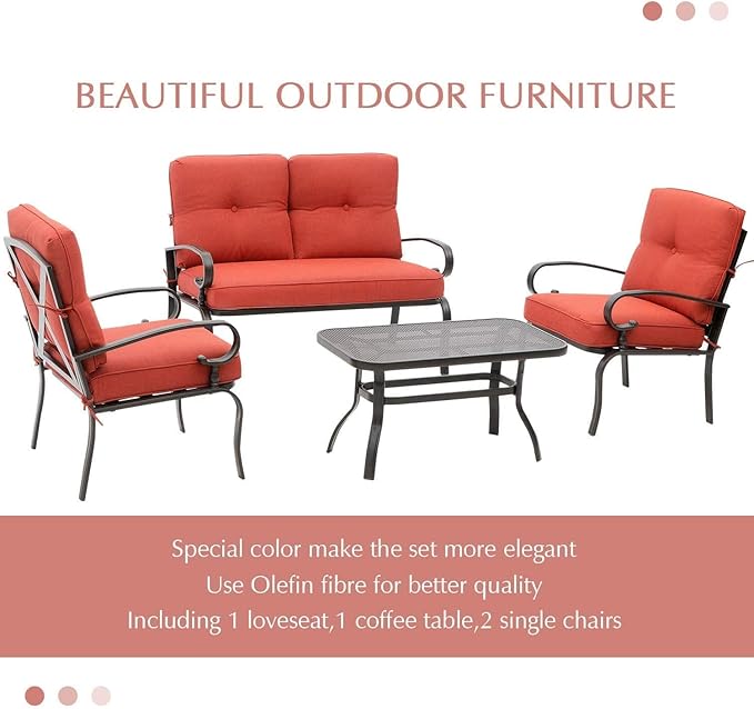 Outdoor Furniture Patio Conversation Set Loveseat, 2 Chairs, Coffee Table with Cushion, Lawn Front Porch Garden - Photo 5