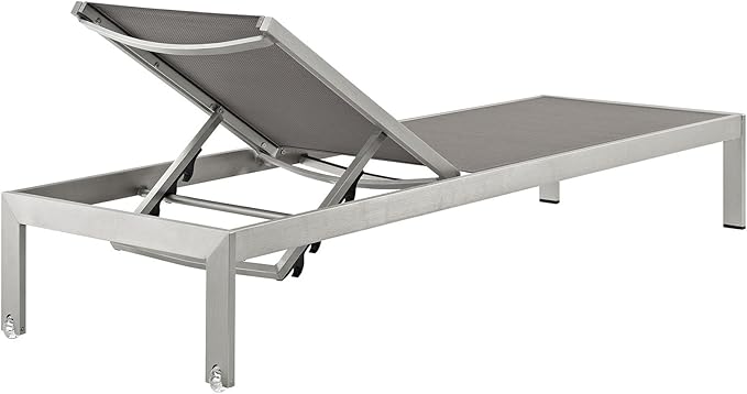 Modway Shore Aluminum Textilene® Mesh Outdoor Patio Poolside Chaise Lounge Chair and Side End Table Set in Silver Gray - Photo 5