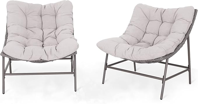 PHI VILLA Outdoor Papasan Chairs Set of 2, Oversized Scoop Wicker Chairs with Cushions & Steel Frame - Photo 9