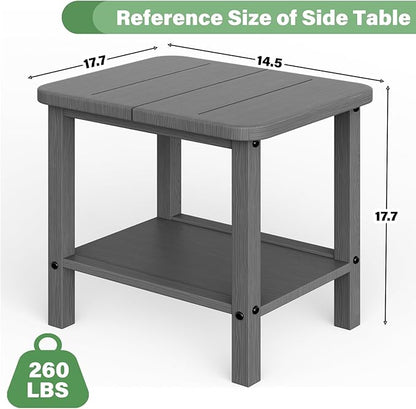Patio Side Table, Small Rectangular HDPE Adirondack End Table for Outdoor Use in Pool, Garden, Lawn, Backyard,Grey