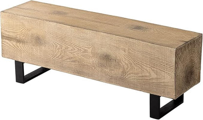 COSIEST Patio Log Bench, 48.4 x 11.8” Outdoor Benchs, Rectangular MgO Garden Bench, Rustic Benchs for Yard or Lawn, Light Oak