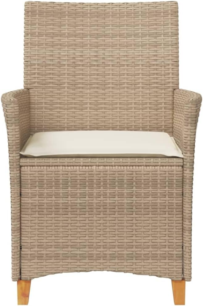 Patio Chairs with Cushions 2 pcs Beige Poly Rattan&Solid Wood, Suitable for patios, Gardens, Balconies - Photo 6