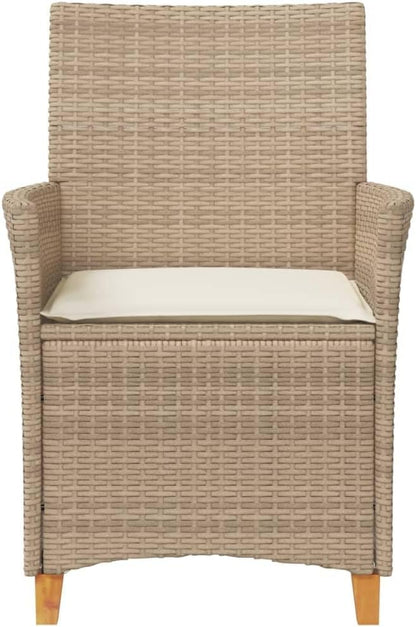 Patio Chairs with Cushions 2 pcs Beige Poly Rattan&Solid Wood, Suitable for patios, Gardens, Balconies