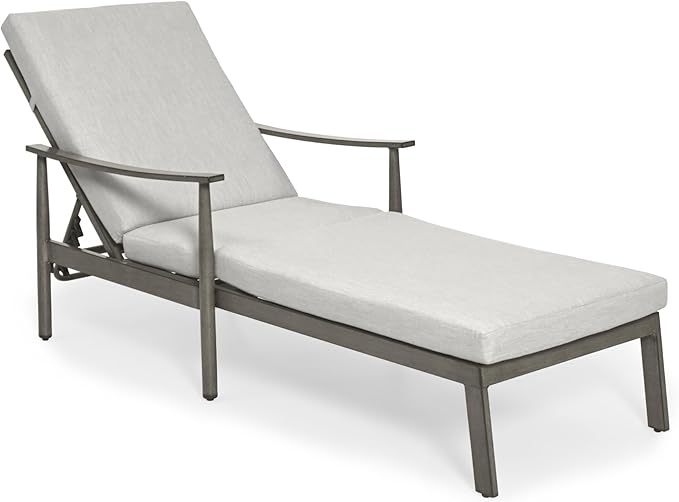 Outdoor Lounge Chair with Armrest, Patio Aluminum Chaise Lounge Outdoor, Adjustable Backrest with Rope Design, Patio Recliner Chairs Cushions for Lawn Pool Beach (Grey)