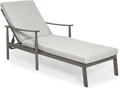 Outdoor Lounge Chair with Armrest, Patio Aluminum Chaise Lounge Outdoor, Adjustable Backrest with Rope Design, Patio Recliner Chairs Cushions for Lawn Pool Beach (Grey)