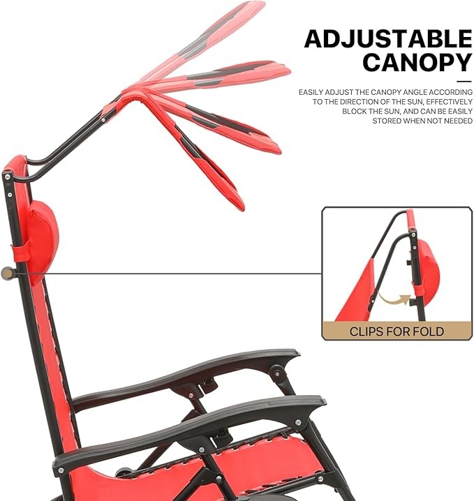 MoNiBloom Patio Zero Gravity Chair Outdoor Recliner Lounger with Canopy Shade and Foot Rest, Cup Holder, 330lbs Capacity - Photo 8