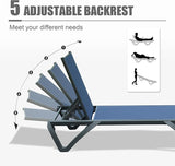 Domi Outdoor Lounge Chair Set of 2, Aluminum Patio Chaise Lounge with 5 Position Adjustable Backrest and Wheels - Photo 4