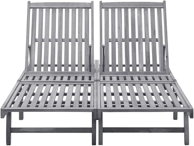Outdoor Sun Lounger for Two, Solid Acacia Wood Patio Furniture with Adjustable Backrest and Wheels - Photo 3