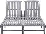 Outdoor Sun Lounger for Two, Solid Acacia Wood Patio Furniture with Adjustable Backrest and Wheels - Photo 3