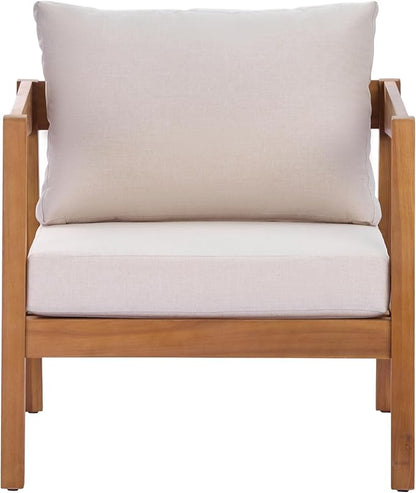 Christopher Knight Home Grice Acacia Wood Lounge Chair Outdoor with Removable Cushion, Wooden Patio Accent Chair with Open Frame Design, Outdoor Armchair for Patio Furniture Set, Beige + Teak
