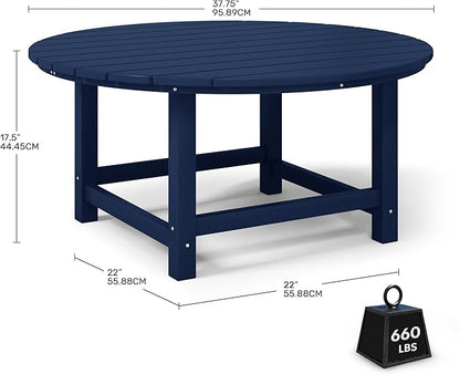 Costaelm Patio Conversation Table, Tatio Accent HDPE Outdoor Weather Resistant, Round Outdoor Porch Balcony Patio Drink Table for Outside, Pool, Backyard, Navy Blue
