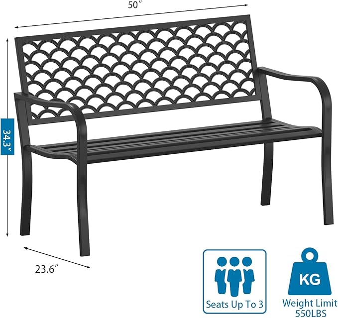 On Shine Outdoor Garden Bench Cast Iron Steel Outdoor Bench Clearance Weatherproof Metal Park Bench for Porch, Yard - Photo 3