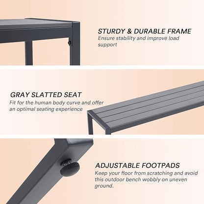 VICLLAX Garden Bench, 2 Pieces Outdoor Patio Wooden Bench with Weather-Resistant Steel Metal Frame, Patio Seating for Front Porch Backyard Park Outside, Dark Grey