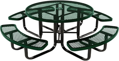 COATEDOUTDOORFURNITURE Heavy-Duty Portable Outdoor Kids Table with Umbrella Hole, Expanded Metal Kids Picnic Table, Commercial-Grade, Made in America (46 in, Round, Childrens, Green)