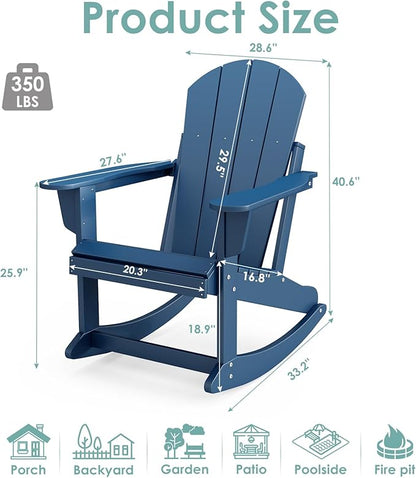 IVY&LANE Adirondack Rocking Chairs Set of 4 | Porch-Rocker | HDPE Plastic | Weatherproof | Blue | for Outdoor Patio Deck Backyard