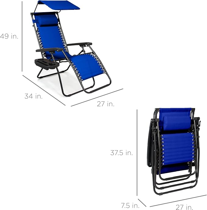 Best Choice Products Folding Zero Gravity Outdoor Recliner Patio Lounge Chair w/Adjustable Canopy Shade, Headrest - Photo 3