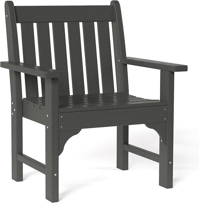 Costaelm Outdoor Dining Arm Chair, Patio HDPE Garden Dining Table Chair, Poly Lumber Waterproof Restaurant Bistro Farmhouse Chairs for Outside Porch Backyard, Gray