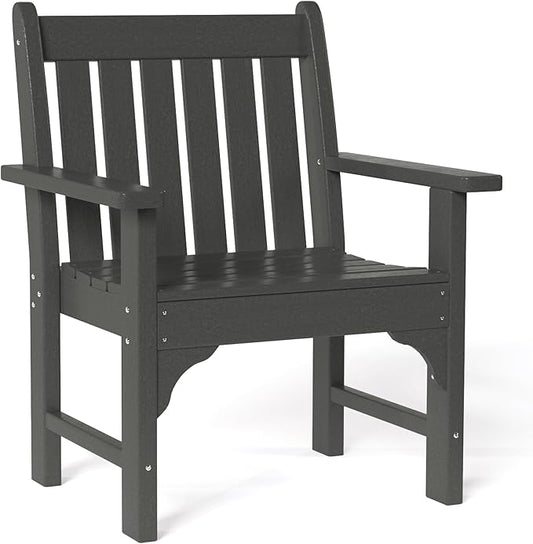 Costaelm Outdoor Dining Arm Chair, Patio HDPE Garden Dining Table Chair, Poly Lumber Waterproof Restaurant Bistro Farmhouse Chairs for Outside Porch Backyard, Gray