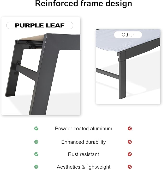 PURPLE LEAF Extra Large Outdoor Chaise Lounge 4 Pieces Aluminum Patio Lounge Chair with Wheels Reclining Chair for Patio Pool Beach Sunbathing Beige Oversized Lounger