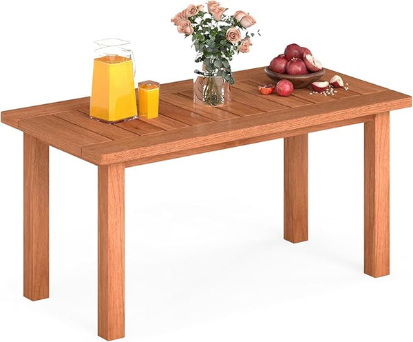 HAPPYGRILL Outdoor Wooden Coffee Table Patio Solid Wood Center Table with Slatted Tabletop - Photo 1
