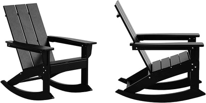 WO WESTIN OUTDOOR HDPE Shoreside Modern Rocking Poly Adirondack Chair (Set of 2),Black