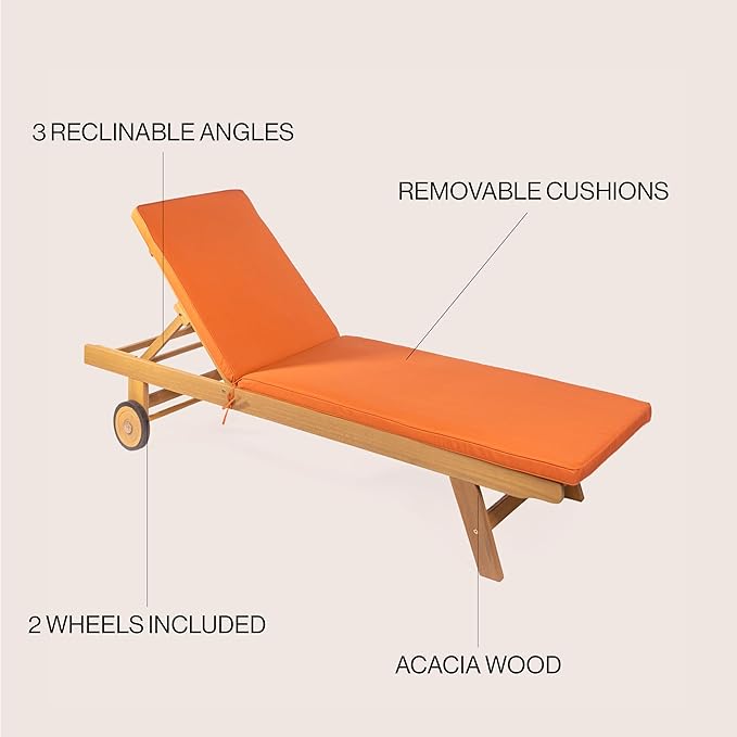 JONATHAN Y LNG1000C Mallorca 77.56"x23.62" Modern Classic Adjustable Acacia Wood Chaise Outdoor Lounge Chair with - Photo 4
