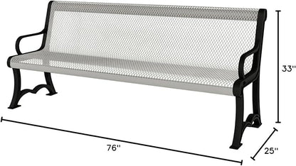 COATEDOUTDOORFURNITURE Coated Outdoor Furniture Heavy-Duty Outdoor Bench Thermoplastic Coated, Expanded Metal, Commercial-Grade Garden Bench, Made in America (Portable with Back, 4 Ft, Gray)