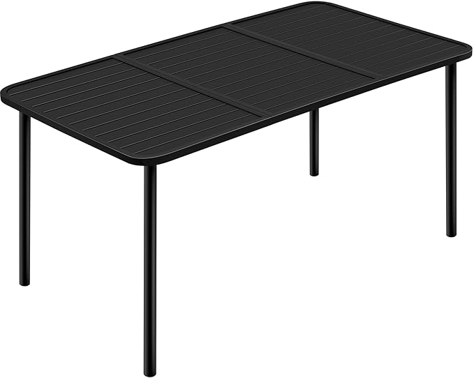 Yaheetech Outdoor Dining Table for 6 Person, Rectangular Slatted Metal Patio Table for Deck Garden Lawn Backyard Use - Photo 1