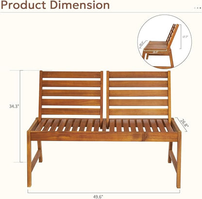 Outdoor Wooden Garden Bench, Patio Furniture Acacia Wood Outdoor Loveseat with Adjustable Backrest, Weather Proof 2-Person Outdoor Chair for Park, Porch, Pool, Backyard