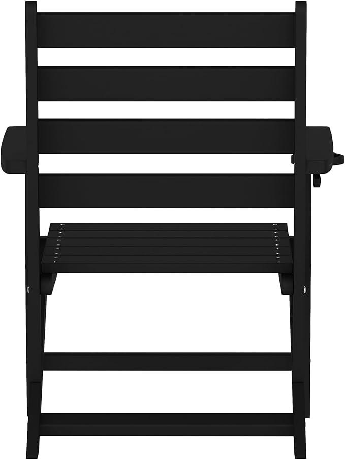 Flash Furniture Tolleson Adirondack Dining Chair with Cup Holder, Commercial Weather Resistant Recycled HDPE Adirondack Chair, Fold Out Cupholder, Black