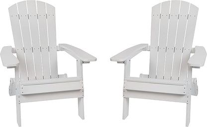 Flash Furniture Charlestown Folding Adirondack Chair - White - Poly Resin - Indoor/Outdoor - Weather Resistant - Set of 2