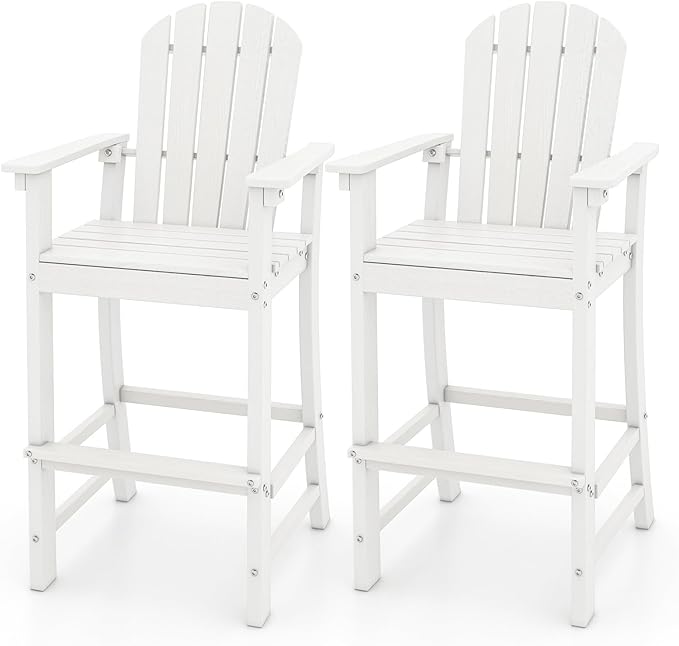 ORALNER Tall Adirondack Chairs, Outdoor High Back Balcony Chair, Weather Resistant HDPE Resin Plastic Bar Height Stools, 360 LBS Lifeguard Chair for Pool Patio Deck Backyard (2, White)