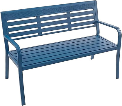 Garden Benches for Outdoors Rust Proof with Rounded Armrests Aluminum Alloy Outside Bench with 105° Wide Backrest Strong Load-Bearing Capacity for Porch, Deck, Park, Yard(Blue)