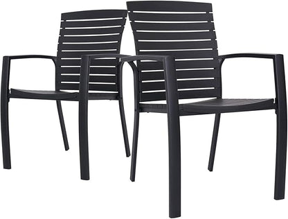 Anmutig Set of 2 Patio Stackable Aluminum/Resin Outdoor Dining Chairs with Armrest for Outdoor Kitchen Garden, Backyard, Supports 300 LBS