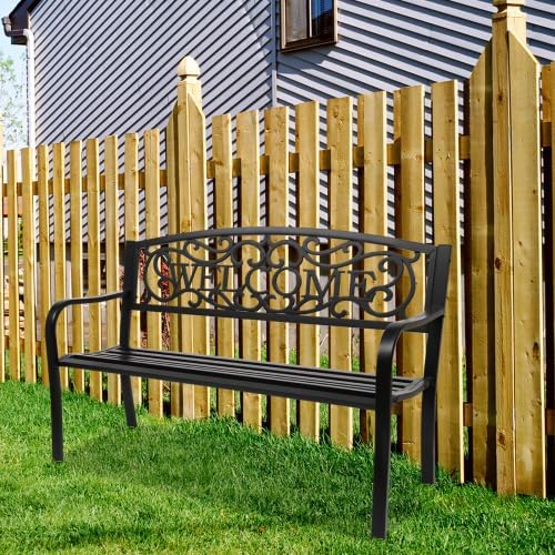50" Outdoor Garden Bench, Patio Furniture Metal Outdoor Chair with Cast Iron Frame - Photo 4