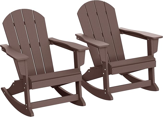 WestinTrends Malibu 2 Piece Set Outdoor/Patio Poly Adirondack Rocking Chairs (2 Seater), Dark Brown