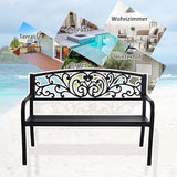 Outdoor Metal Garden Bench, 2 Seater Steel Patio Furniture Seat w/Backrest and Armrests for Backyard, Park, Front Porch - Photo 3