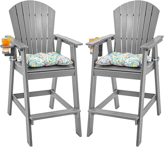 Sundale Outdoor Tall Adirondack Chairs Set of 2, 30 Inch Seat Height Patio Adirondack Bar Stools - Photo 1