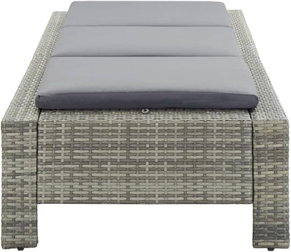 Adjustable Sun Lounger with Cushion, Grey PE Rattan Outdoor Chaise Lounge for Pool Patio Garden, Weather-Resistant Powder Coated Steel Frame, 265 lbs Capacity