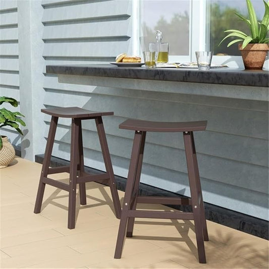 Costaelm All-Weather Bar Stools Set of 2, 29" Height Outdoor Bar Stools, Adirondack Poly Patio Bar Stool for Patio, Deck, Kitchen Counter and Garden, Dark Brown
