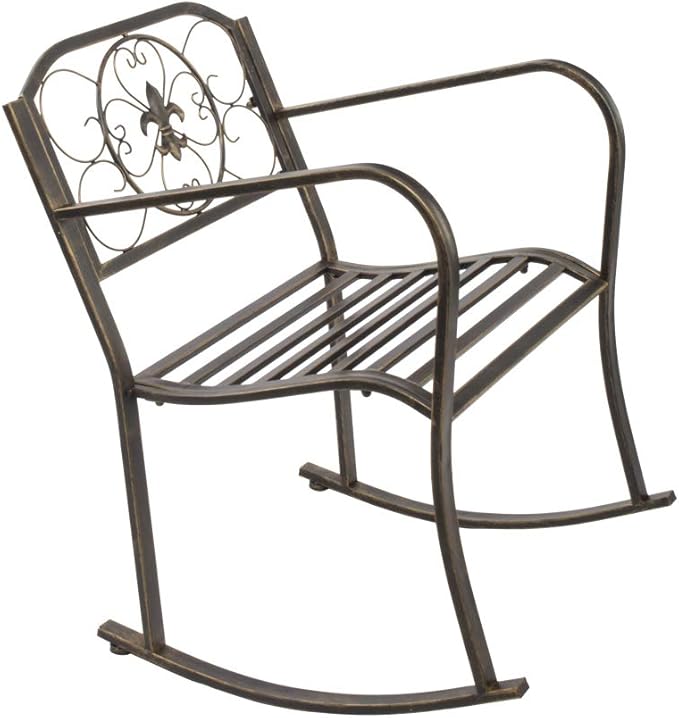 Outdoor Rocking Chair Iron Porch Rocker Chairs Perfect for Patio, Deck, Backyard or Garden (Style 3)