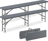 Giantex 6 FT Plastic Folding Bench, HDPE Portable Seat w/Metal Legs, Fold-in-Half Outdoor Bench for Picnic, Garden - Photo 1